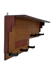 Art Deco Wall Coat Rack, Solid Oak & Padouk, Amsterdamse School Design, 1920s